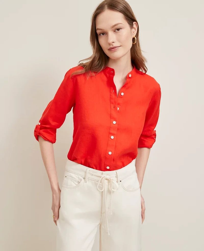 Ann Taylor Relaxed Linen Perfect Shirt Women's
