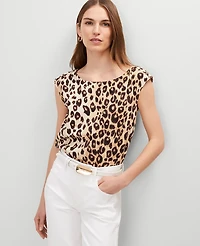 Ann Taylor Animal Print Linen Blend Top _Black Women's