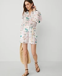 Ann Taylor Petite Map Print Belted Short Size 00 Burnt Mauve Women's