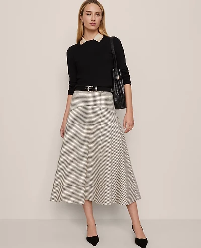 Ann Taylor Houndstooth Full Skirt Cafe Au Lait Women's