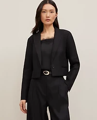 Ann Taylor The Cropped Blazer Linen Blend Black Women's