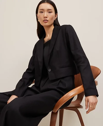 Ann Taylor The Cropped Blazer Linen Blend Black Women's