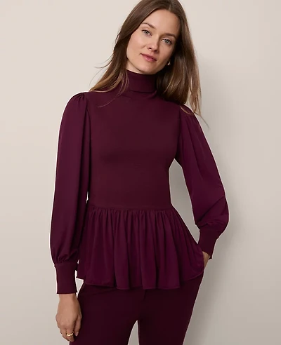 Ann Taylor Mixed Media Turtleneck Sweater Size Large Poised Plum Women's