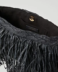 Ann Taylor Raffia Fringe Clutch Handbag Black Women's