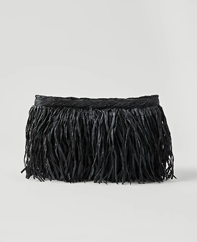 Ann Taylor Raffia Fringe Clutch Handbag Black Women's