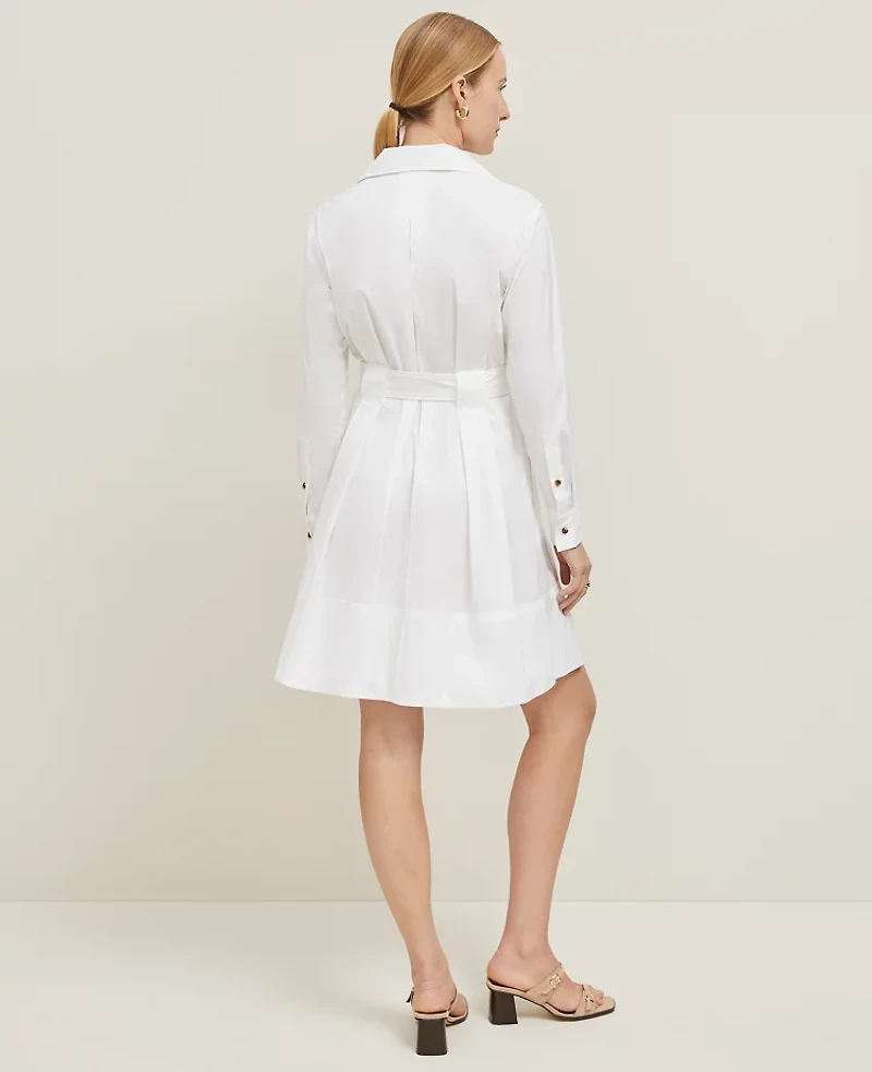 Ann Taylor Petite Flare Pocket Shirtdress Size 8 White Women's
