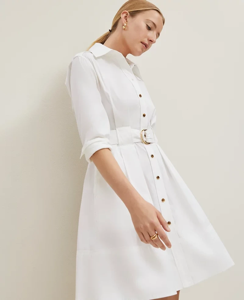 Ann Taylor Petite Flare Pocket Shirtdress Size 8 White Women's