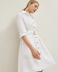 Ann Taylor Petite Flare Pocket Shirtdress Size 8 White Women's