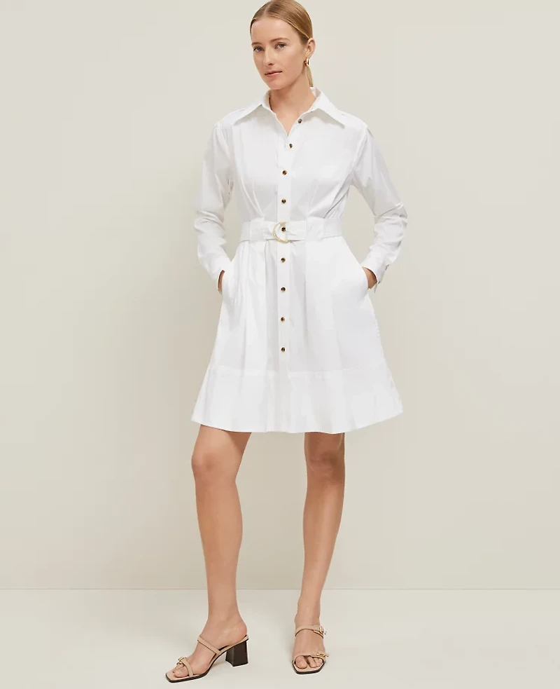 Ann Taylor Petite Flare Pocket Shirtdress Size 8 White Women's