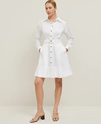 Ann Taylor Petite Flare Pocket Shirtdress Size 8 White Women's