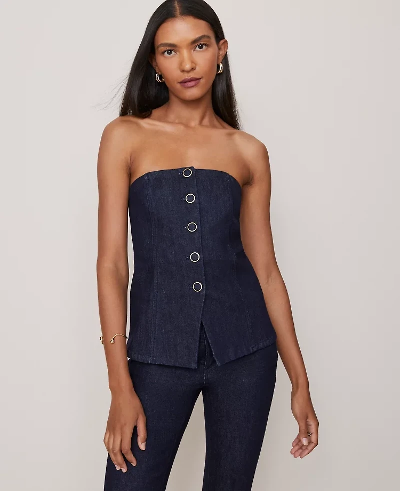 Ann Taylor Strapless Denim Vest Classic Rinse Wash Women's