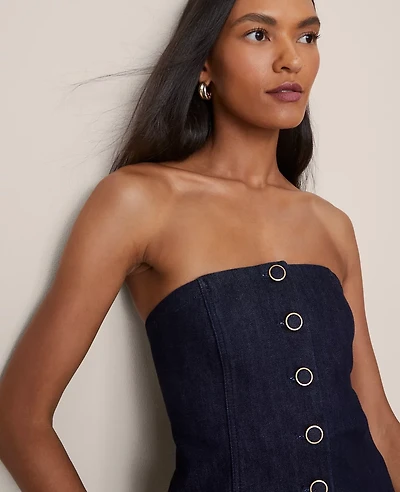 Ann Taylor Strapless Denim Vest Classic Rinse Wash Women's