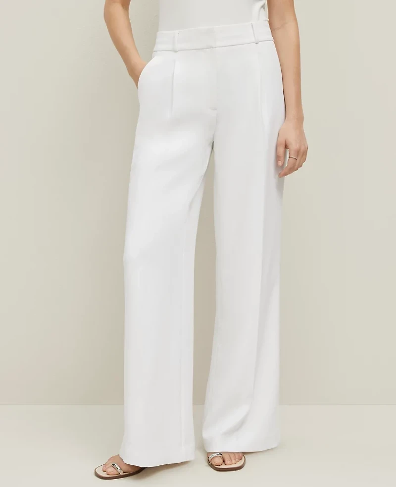 Ann Taylor The Tall Wide-Leg Pant in Textured Crepe Size 4 White Women's