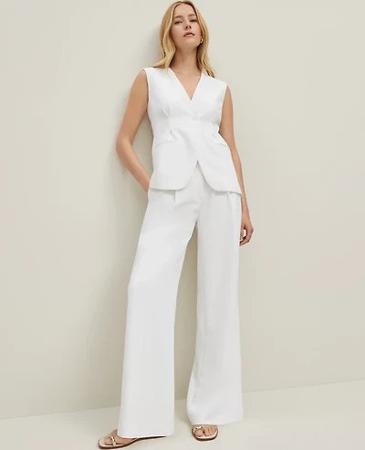 Ann Taylor The Tall Wide-Leg Pant in Textured Crepe Size 4 White Women's