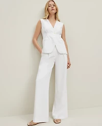 Ann Taylor The Tall Wide-Leg Pant in Textured Crepe Size 4 White Women's