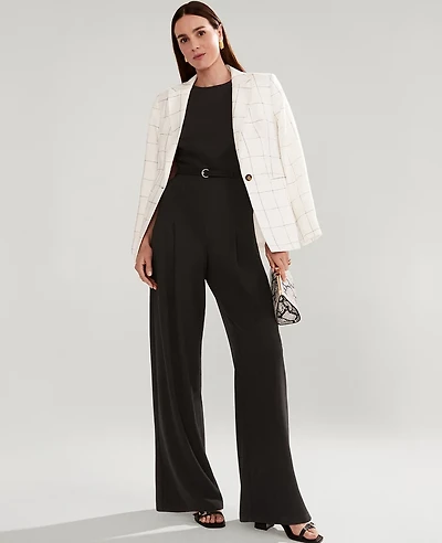 Ann Taylor Petite Belted Crew Neck Jumpsuit Size 00 Black Women's