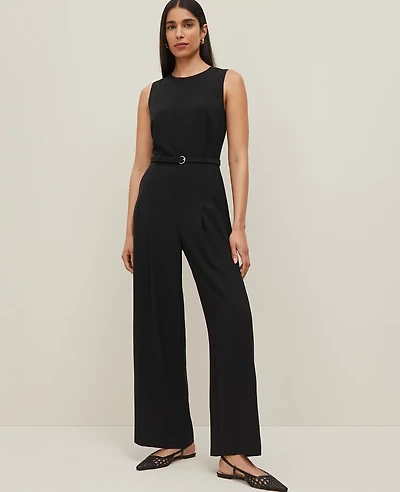 Ann Taylor Petite Belted Crew Neck Jumpsuit Size 16 Black Women's