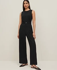Ann Taylor Petite Belted Crew Neck Jumpsuit Size 00 Black Women's