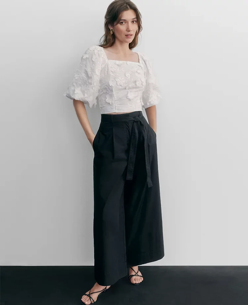 Ann Taylor The Petite Belted Cropped Palazzo Pant Poplin Women's