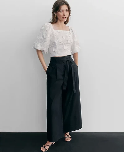 Ann Taylor The Petite Belted Cropped Palazzo Pant Poplin Women's