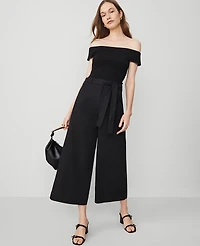 Ann Taylor The Petite Belted Cropped Palazzo Pant Poplin Women's