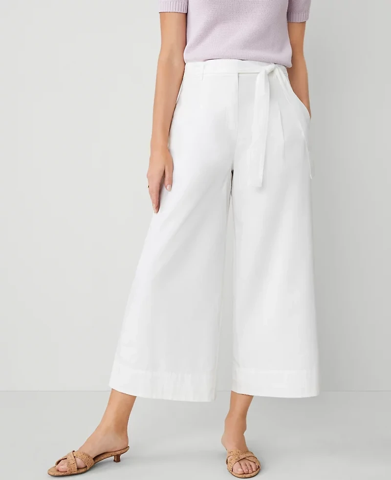 Ann Taylor The Petite Belted Cropped Palazzo Pant Poplin Women's