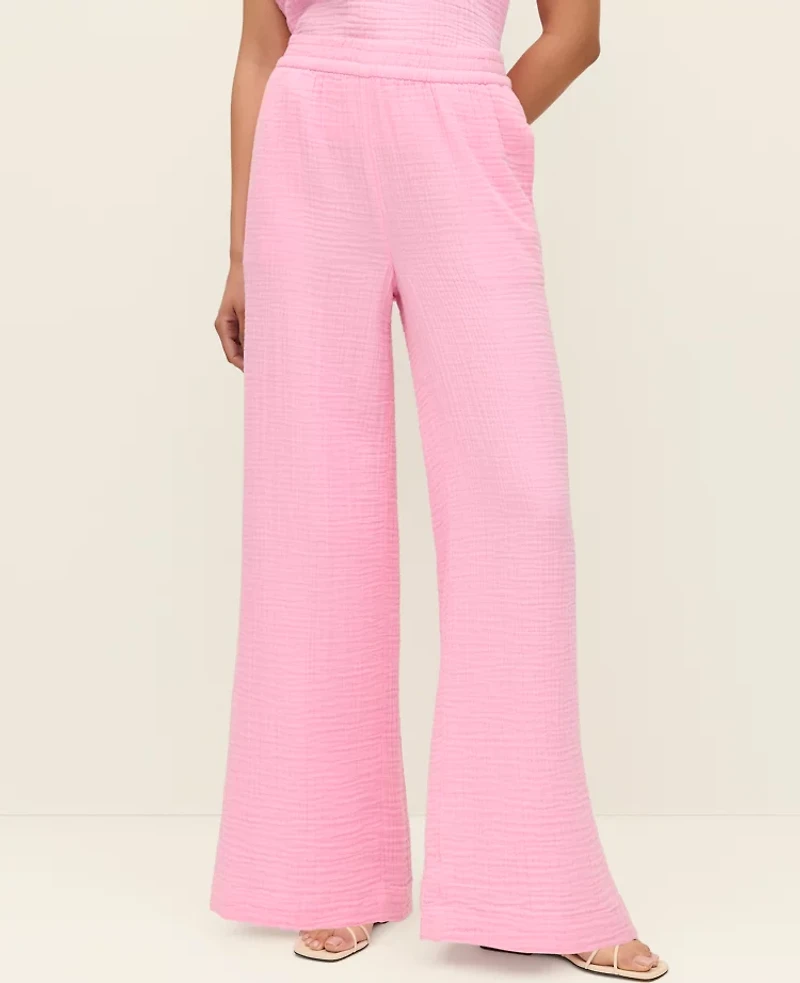 Ann Taylor The Petite Pull-On Wide-Leg Pant Triple Cloth Strawberry Lemonade Women's