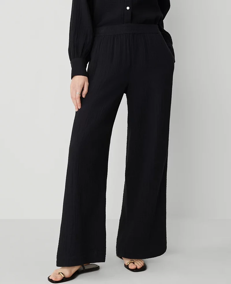 Ann Taylor The Petite Pull-On Wide-Leg Pant Triple Cloth Women's