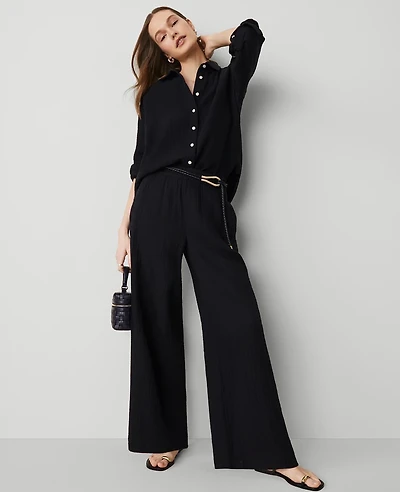 Ann Taylor The Petite Pull-On Wide-Leg Pant Triple Cloth Women's