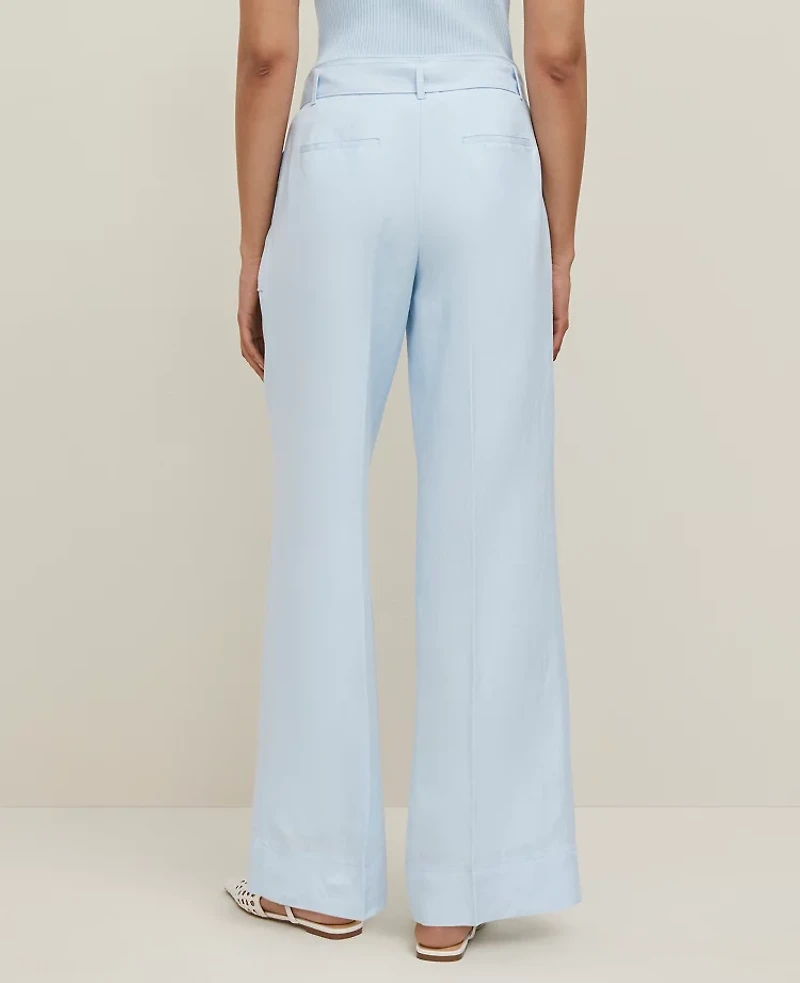 Ann Taylor The Petite Belted Wide-Leg Pant in Linen Blend — Curvy Fit Size 0 Zephyr Blue Women's