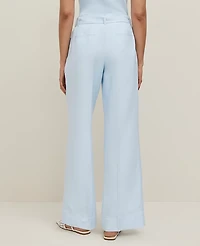 Ann Taylor The Petite Belted Wide-Leg Pant in Linen Blend — Curvy Fit Size 0 Zephyr Blue Women's