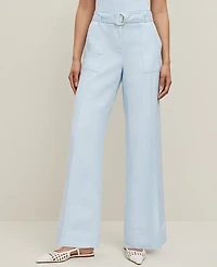 Ann Taylor The Petite Belted Wide-Leg Pant in Linen Blend — Curvy Fit Size 0 Zephyr Blue Women's