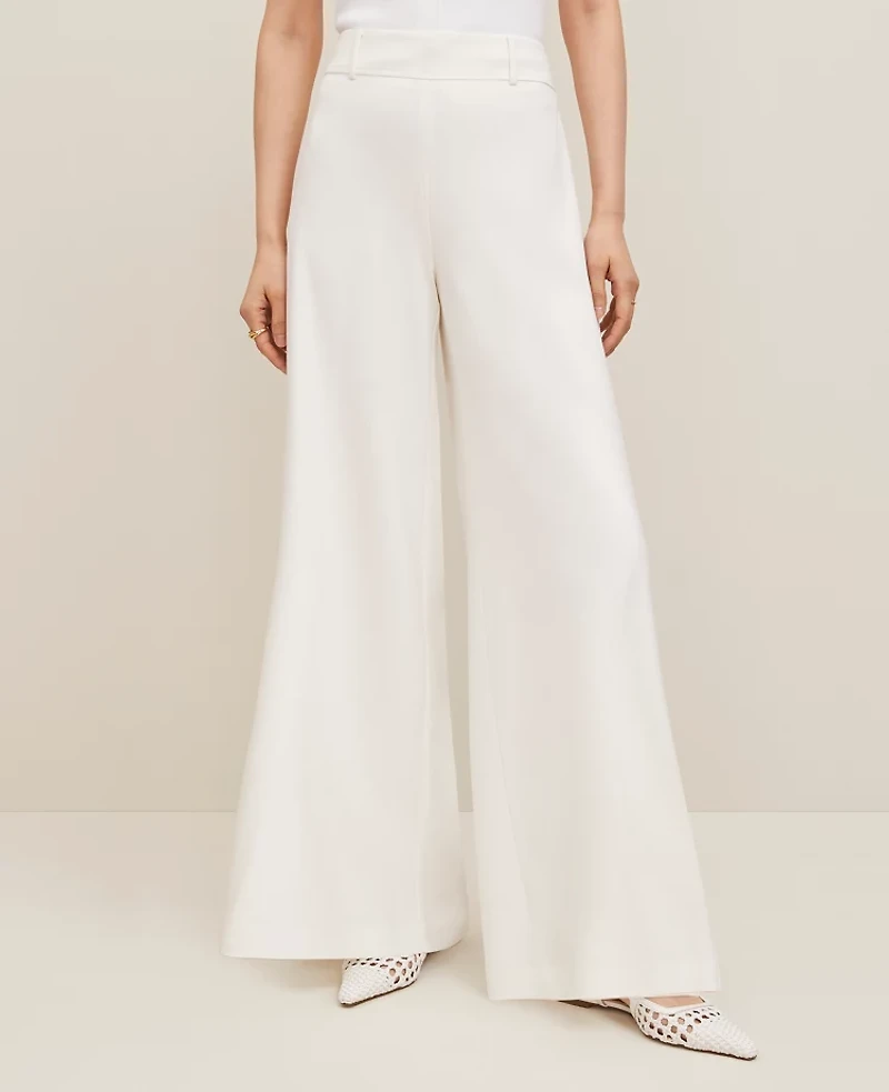 Ann Taylor The Petite Statement Palazzo Pant in Melange Size 16 Winter White Women's