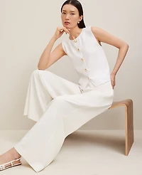 Ann Taylor The Petite Statement Palazzo Pant in Melange Size 16 Winter White Women's