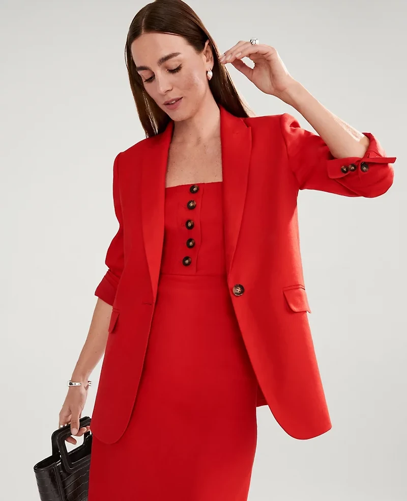 Ann Taylor The Longline Blazer Linen Blend Fiery Red Women's