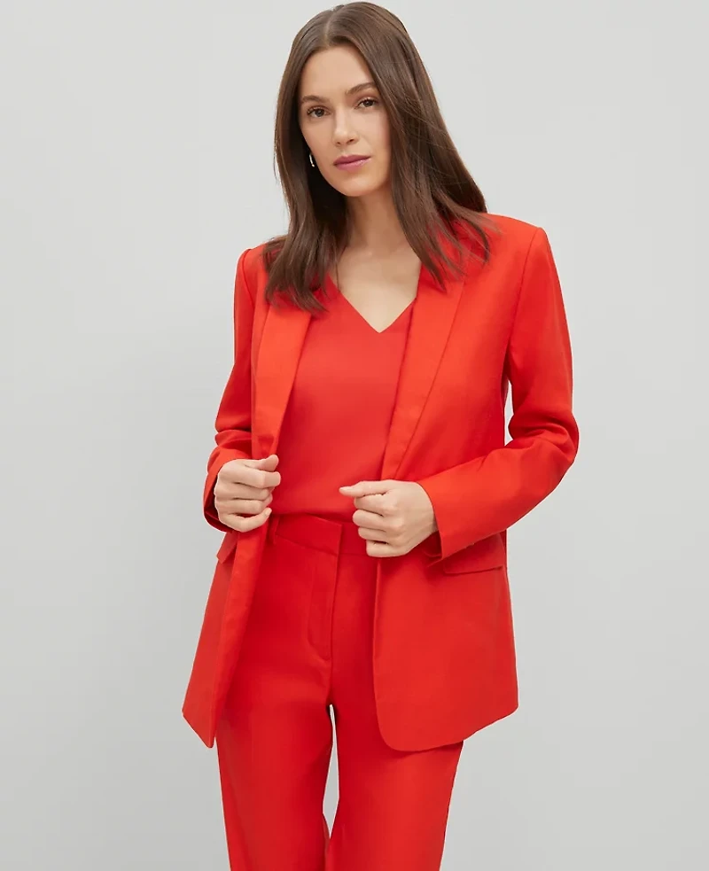 Ann Taylor The Longline Blazer Linen Blend Fiery Red Women's