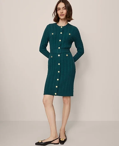 Ann Taylor Belted Cable Sweater Dress Women's