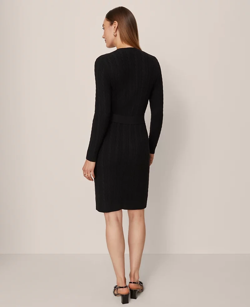Ann Taylor Belted Cable Sweater Dress Women's