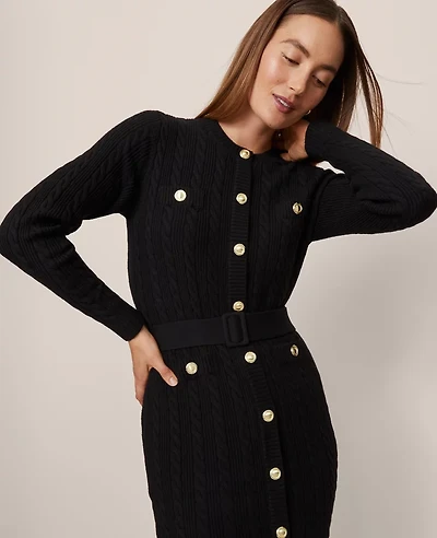 Ann Taylor Belted Cable Sweater Dress Women's