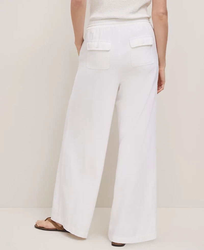 Ann Taylor Petite Weekend Collection Pull On Wide-Leg Pant Linen Blend White Women's