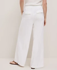 Ann Taylor Petite Weekend Collection Pull On Wide-Leg Pant Linen Blend White Women's