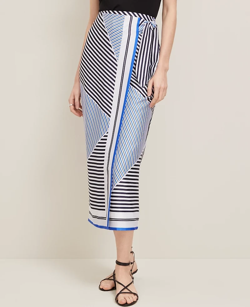 Ann Taylor Petite Striped Satin Sarong Skirt Night Sky Women's
