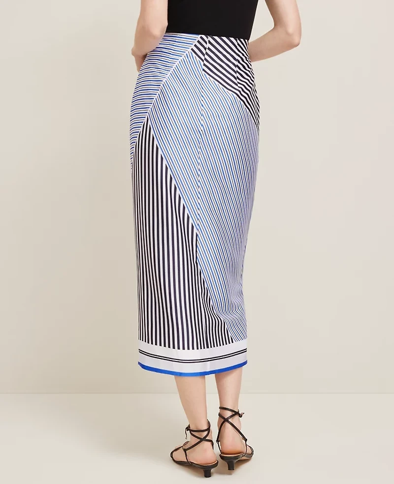 Ann Taylor Petite Striped Satin Sarong Skirt Night Sky Women's