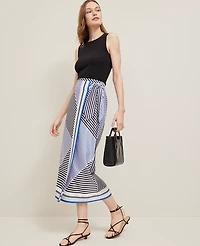 Ann Taylor Petite Striped Satin Sarong Skirt Night Sky Women's