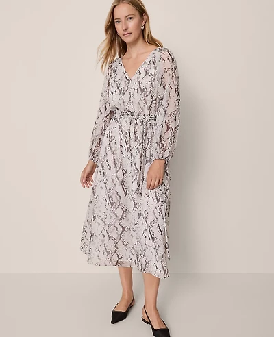 Ann Taylor Snake Print Flare Maxi Dress Winter White Women's