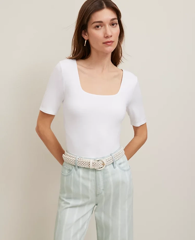 Ann Taylor Square Neck Top Size 2XL White Women's