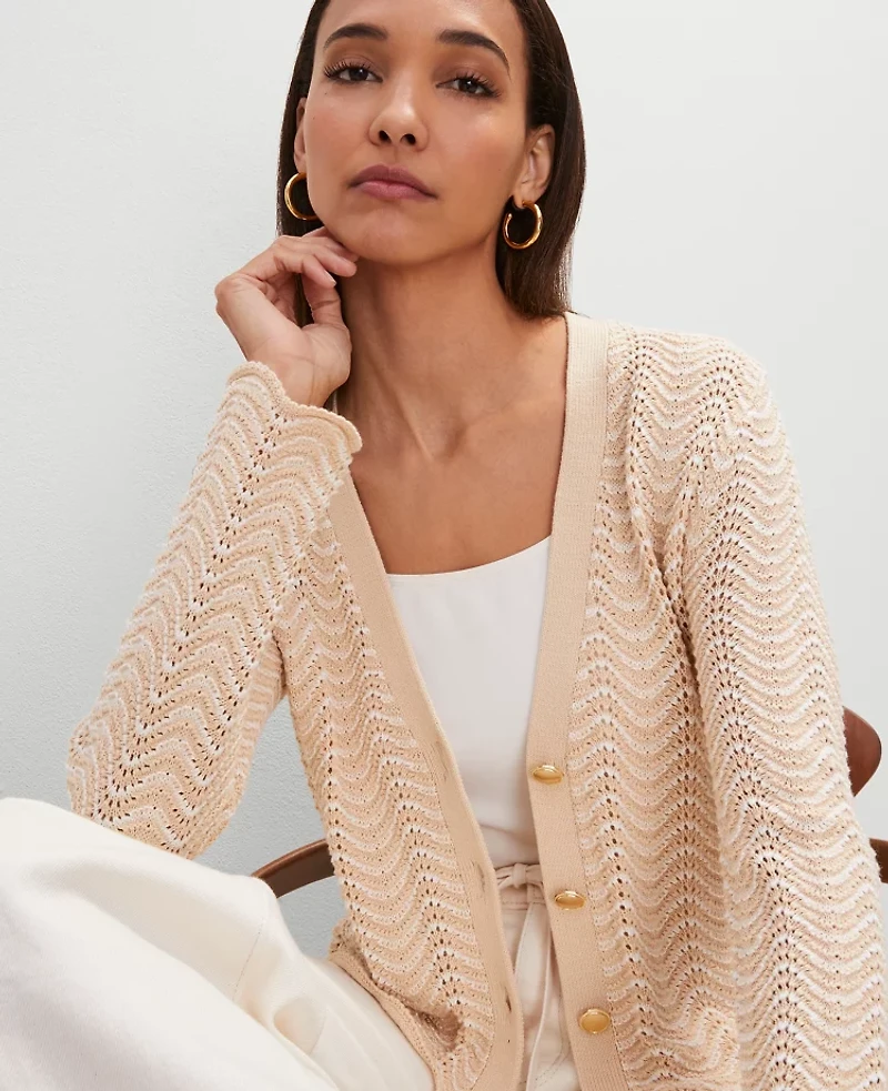 Ann Taylor Scalloped V-Neck Cardigan Women's
