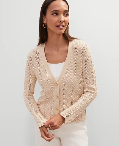 Ann Taylor Scalloped V-Neck Cardigan Women's