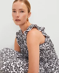 Ann Taylor Petite Floral Ruffle Midi Dress Size 10 Black Women's