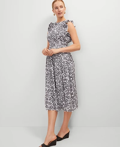 Ann Taylor Petite Floral Ruffle Midi Dress Size 2 Black Women's